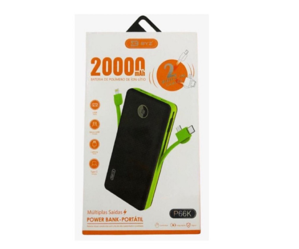 CARREGADOR PORTÁTIL (POWER BANK) 20.000MAH - MARCA: BYZ REF: P66K