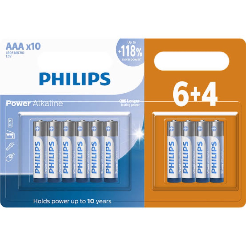 PILHA PHILIPS ALCALINA AAA CARTELA COM 10 UNIDADES