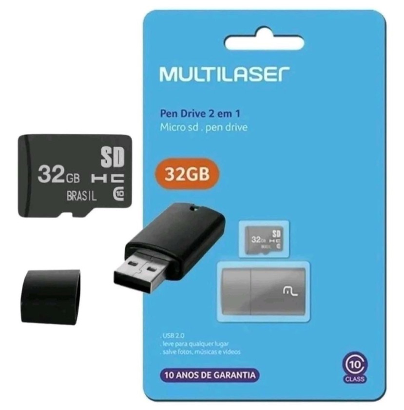 CARTÃO DE MEMÓRIA 32GB KIT 2X1 CLASSE 10 - MARCA: MULTILASER