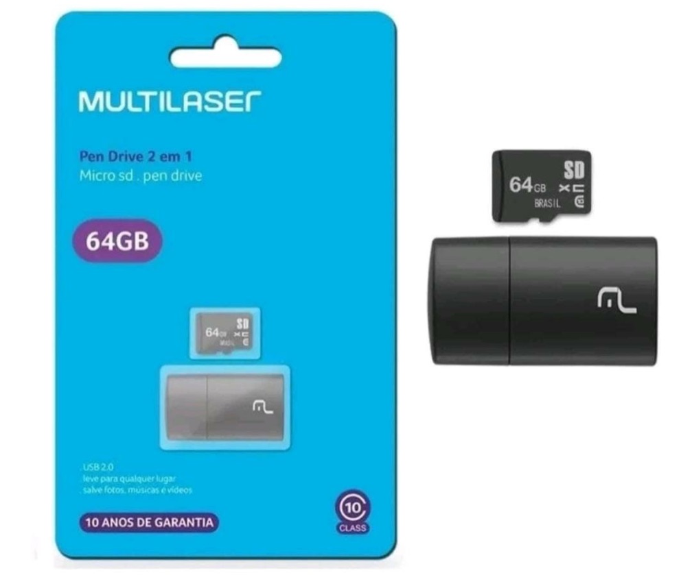 CARTÃO DE MEMÓRIA 64GB KIT 2X1 CLASSE 10 - MARCA: MULTILASER