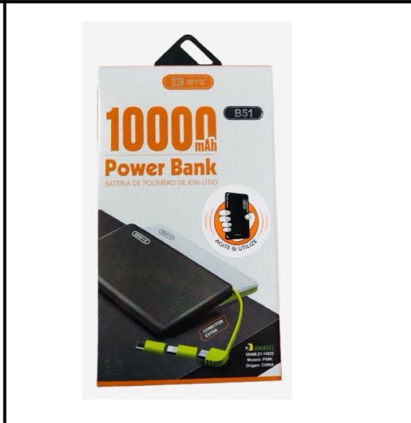 CARREGADOR PORTÁTIL (POWER BANK) 10.000MAH - Marca: BYZ REF: B51