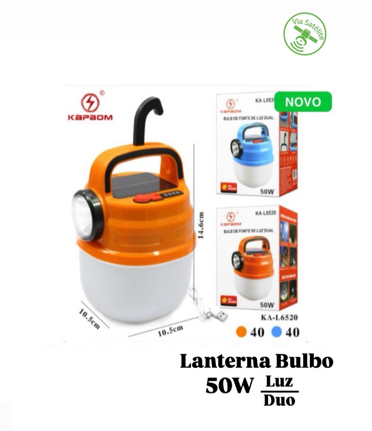 LANTERNA BULBO  50W RECARREGÁVEL E SOLAR - REF: KA-L6520