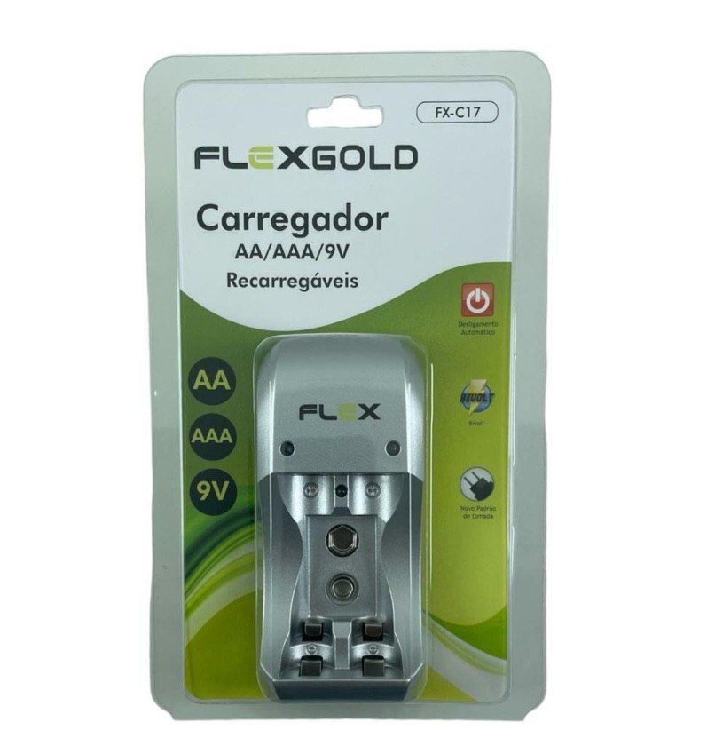 CARREGADOR DE PILHAS RECARREGÁVEIS - MARCA: FLEX REF: FX-C17