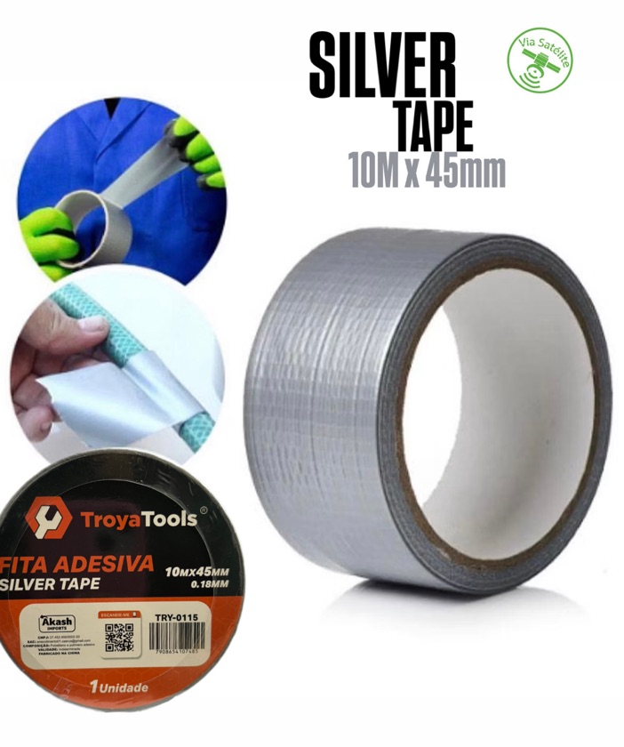 FITA ADESIVA SILVER TAPE 10M x 45mm - REF: TRY-0115