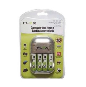 CARREGADOR DE PILHAS C/ PILHAS AA - MARCA: FLEX REF: FX-C03/4P