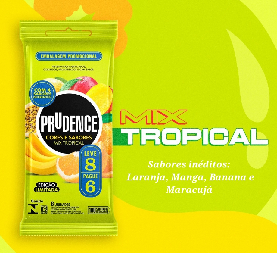 Preservativo Prudence Cor E Sabor Mix Tropical Com 8 Unid