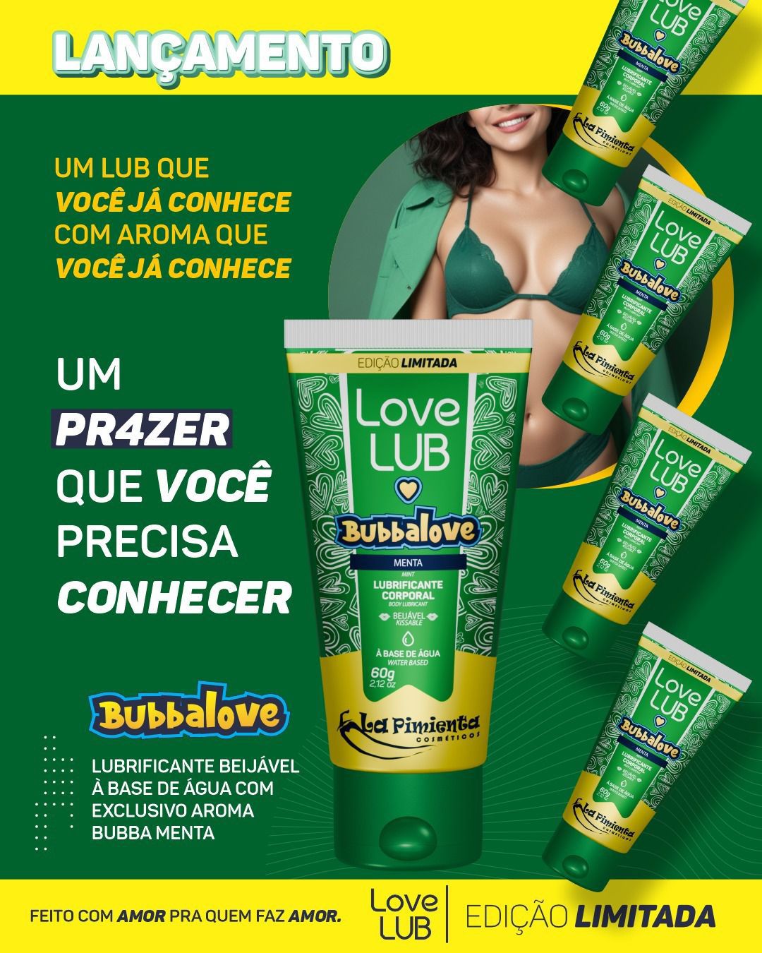 Lubrificante Beijavel Love Lub Bubbalove Menta 60g