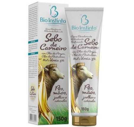 CREME HIDRATANTE SEBO DE CARNEIRO COM ÓLEO DE ARGAN, AMÊNDOAS, MEL E UREIA (BIO INSTINTO)