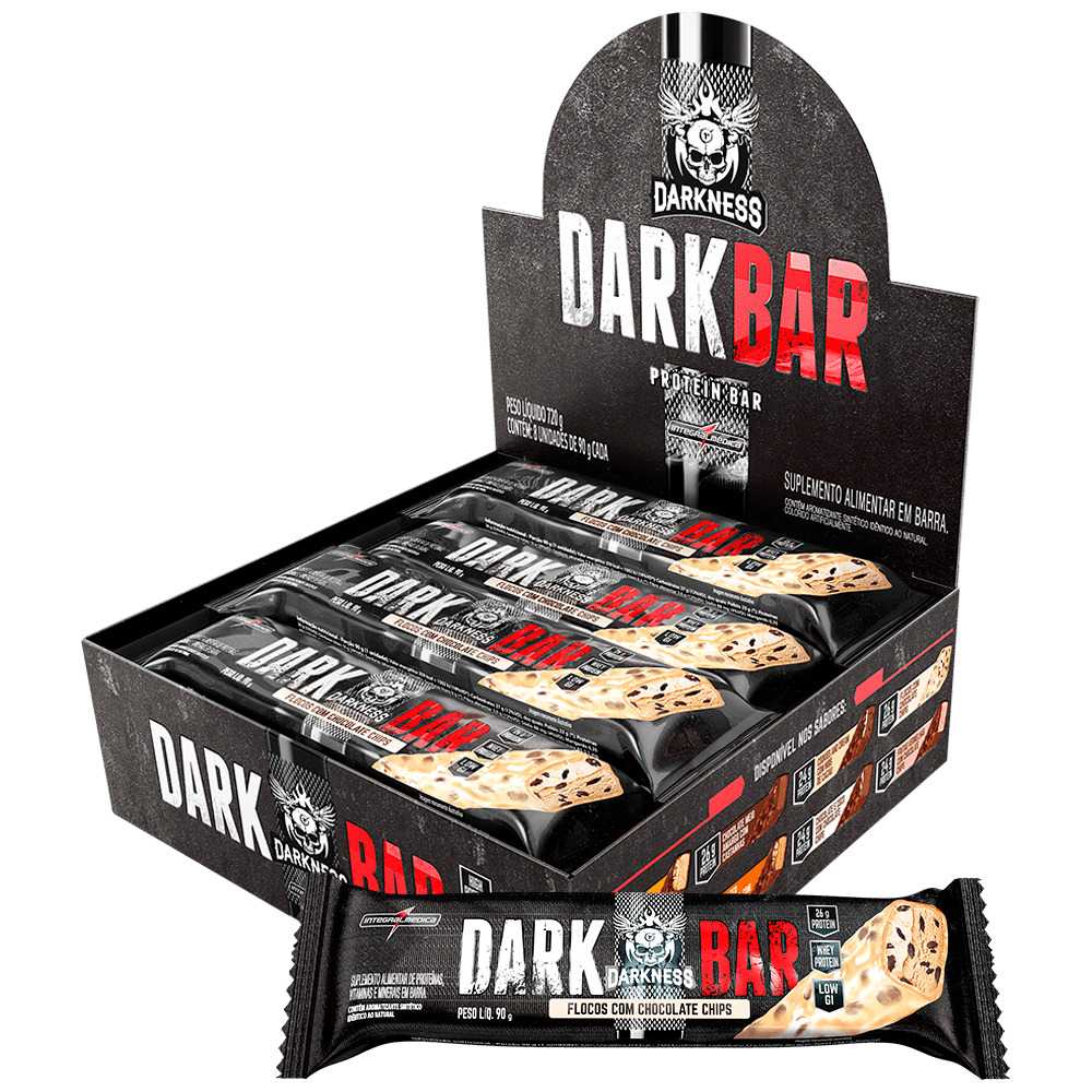 DARKBAR PROTEIN BAR - SABOR FLOCOS C/ CHOCOLATE - CONTÉM 8 UNI CADA - 720G (DARKNESS)