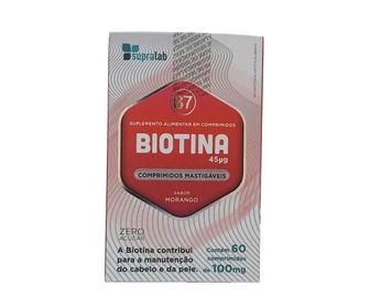 BIOTINA COMPRIMIDOS MASTIGÁVEIS SABOR MORANGO - 60 CAPS 100MG (SUPRA ERVAS)