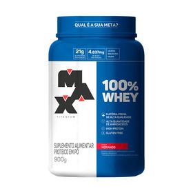 100% WHEY POTE SABOR MORANGO 900G - MAX TITANIUM