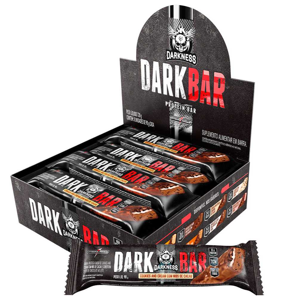 DARKBAR PROTEIN BAR - SABOR COOKIES AND CREAM C/ NIBS DE CACAU - CONTÉM 8 UNI CADA - 720G (DARKNESS)