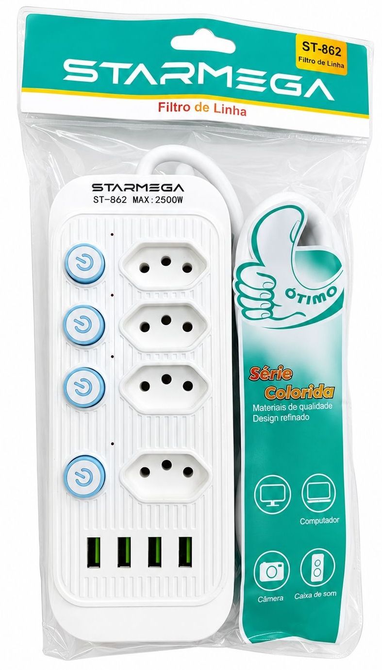 FILTRO COM 4 TOMADAS/4USB STARMEGA ST-862