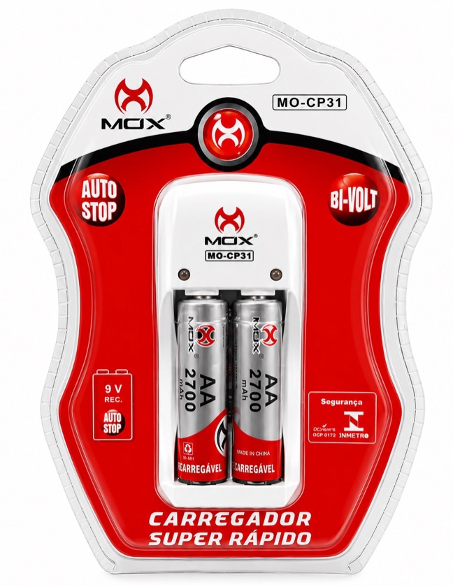 CARREG PILHA C/2 PILHA AA MOX MO-CP31