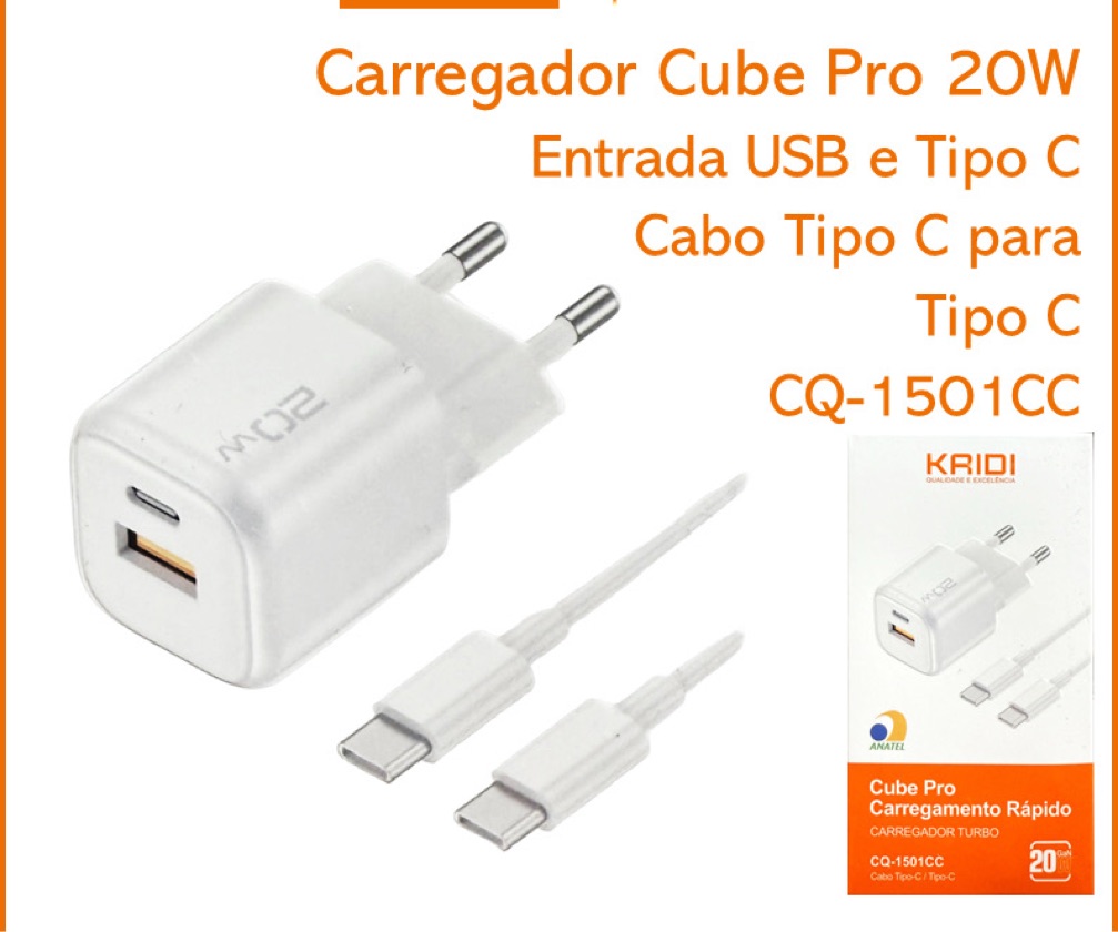 CARREGADOR TIPO-C/TIPO-C KAIDI CQ-1501CC