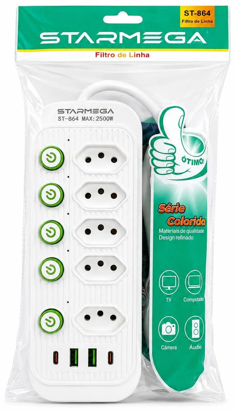 FILTRO COM 5 TOMADAS/2USB/2TC STARMEGA ST-864