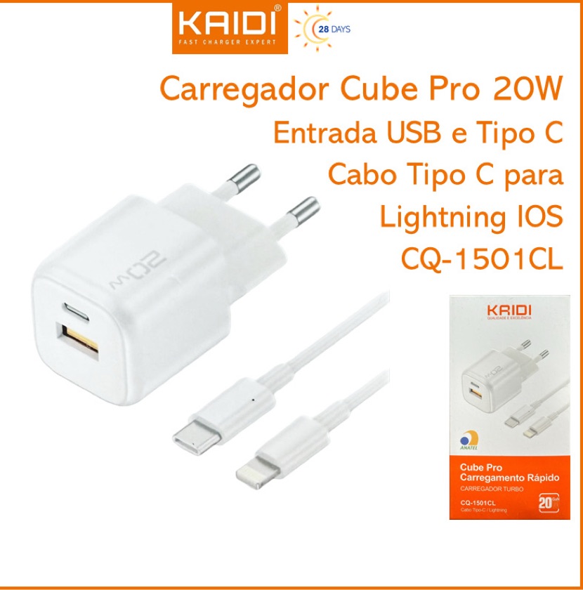 CARREGADOR TIPO-C/IPHONE KAIDI CQ-1501CL