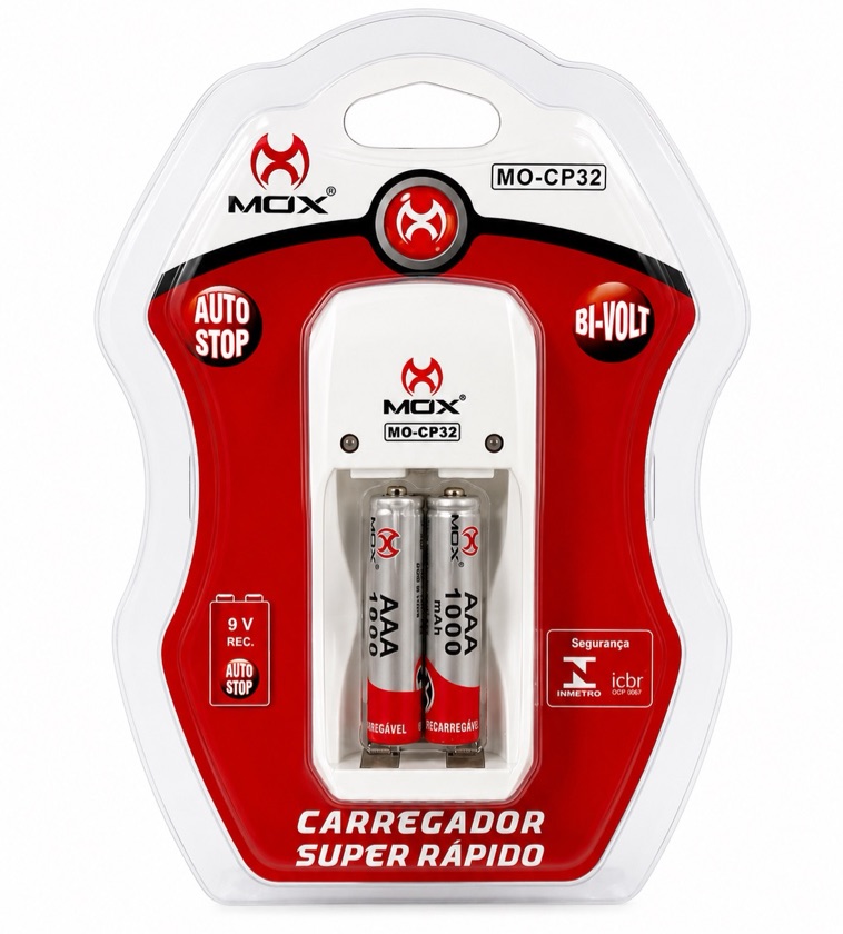 CARREG PILHA C/2 PILHA AAA MOX MO-CP32