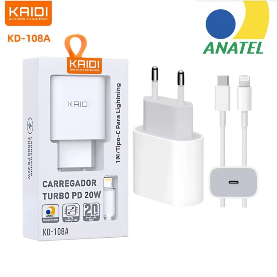 CARREGADOR USB-C COM CABO LIGHTNING KD-108A