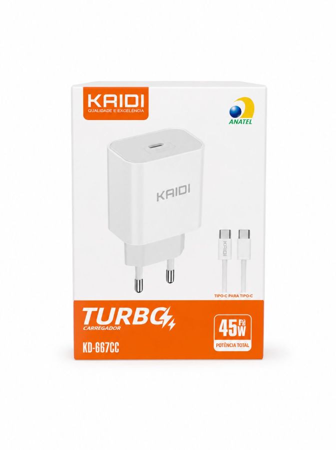 Carregador Turbo Kaidi 45w  Tipo-c/Tipo-c Kd-667cc