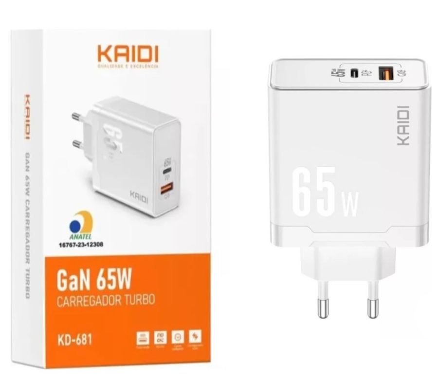 CARREG KAIDI USB/TIPO-C TOMADA 65W KD-681