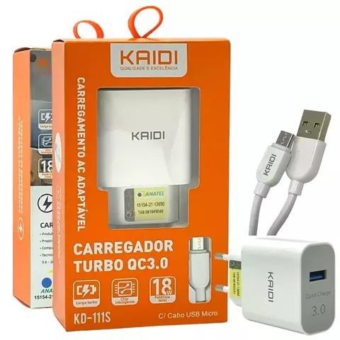 CARREGADOR TURBO KAIDI V8 KD-111S 18W