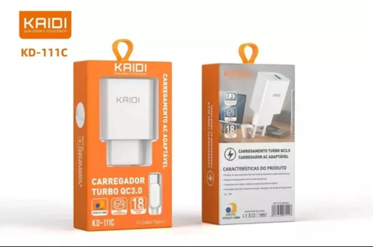 CARREGADOR TURBO KAIDI TIPO-C KD-111C 18W