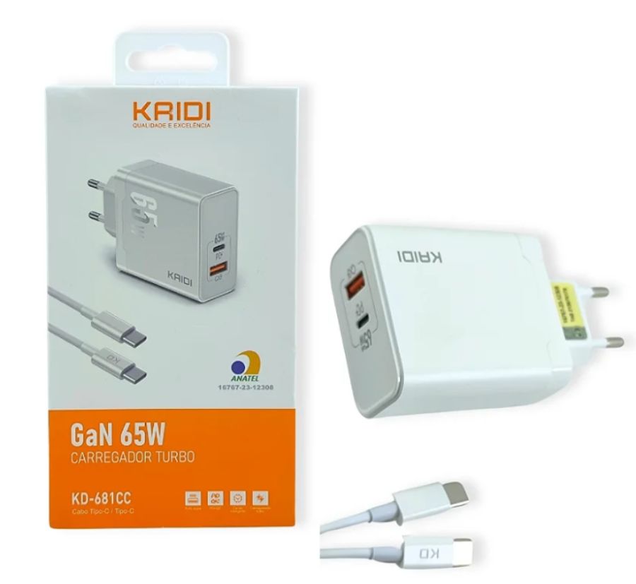 CARREG KAIDI USB/TYPE-C C/C TYPE-C 65W KD-681CC
