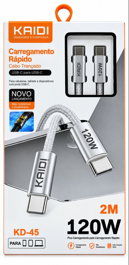 Cabo Kaidi 2M 120W Tipo-c/tipo-c KD-45