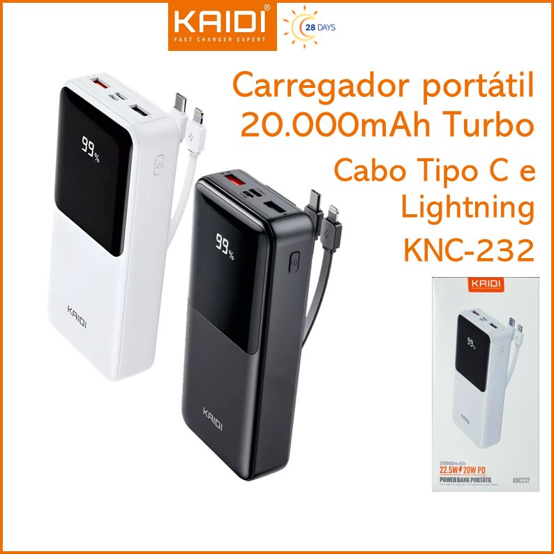 CARREGADOR PORTATIL KAIDI 20000MAH KNC232