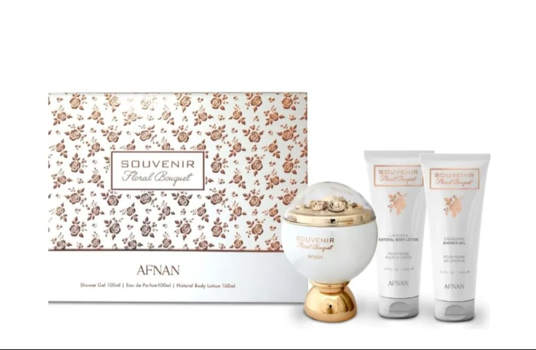 Kit Souvenir Floral Bouquet Afnan Eau de Parfum - Perfume Feminino 100ml + Gel de Banho 100ml + Body Lotion 100ml
