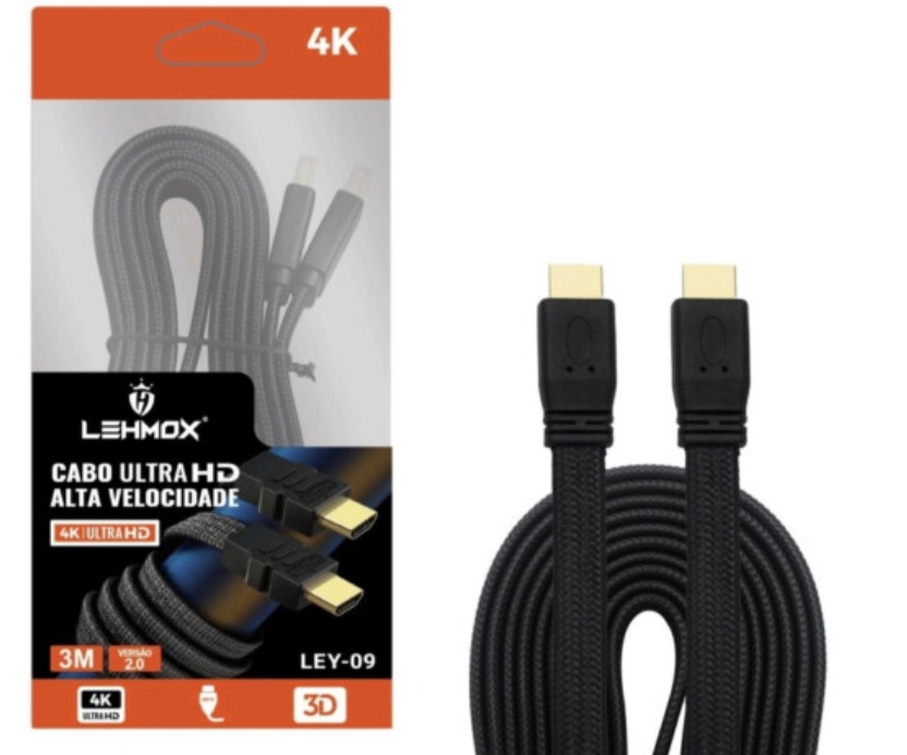 Cabo HDMI 3 metros HD Alta Velocidade 2.0 4k Ultra HDTV 1080p LEHMOX - LEY-09