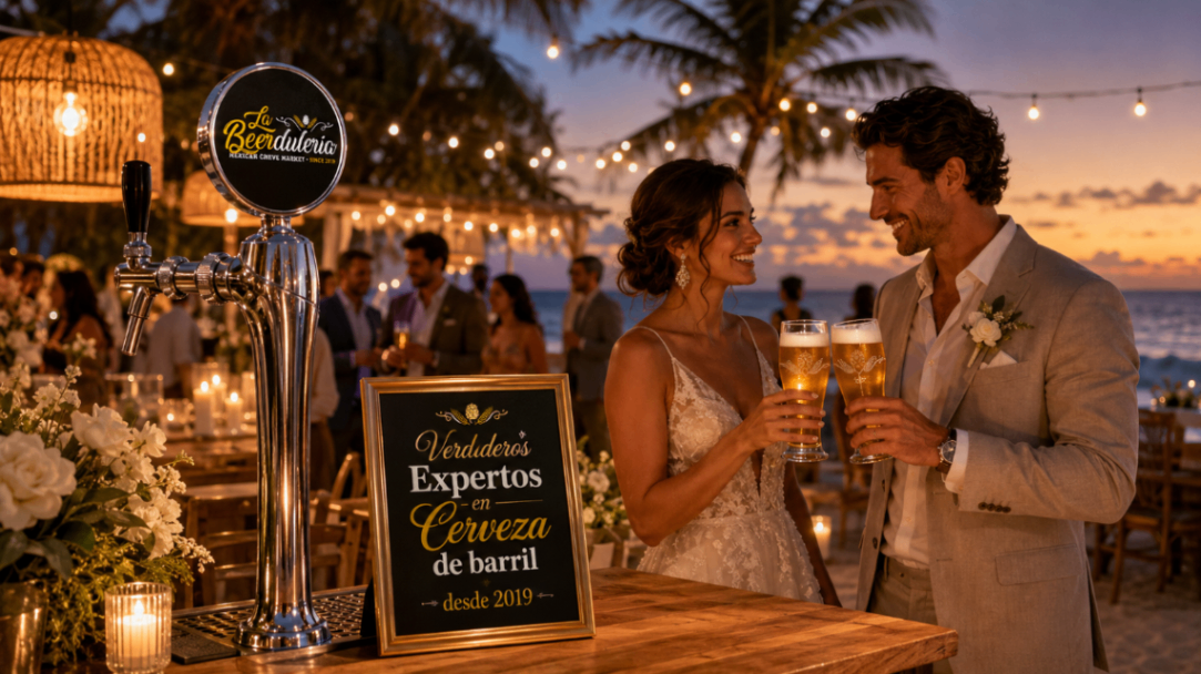 Cerveza de Barril para Bodas en Cancún y Riviera Maya: Beer Station Elegante para Eventos en la Playa