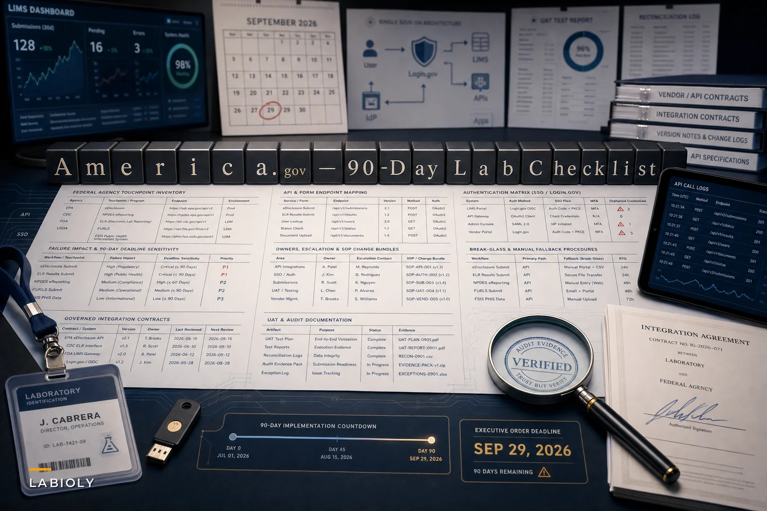 America.gov Is Coming: A 90‑Day Operational Checklist for Labs to Secure LIMS, API Submissions and Login.gov Workflows