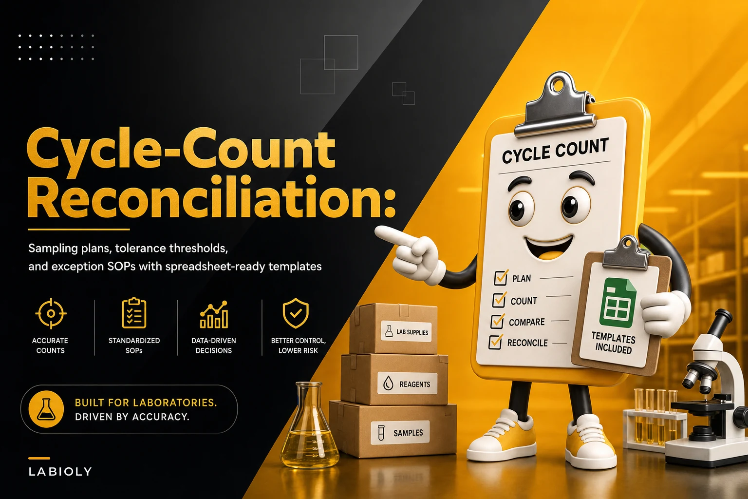 Cycle-Count Reconciliation for Labs: Sampling Plans, Tolerance Thresholds and Exception SOPs