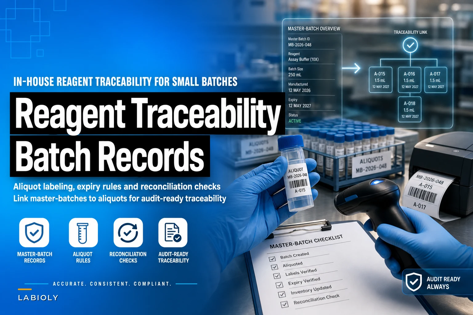 In-House Reagent Traceability for Small Batches: Master-Batch Records, Aliquot Rules and Reconciliation