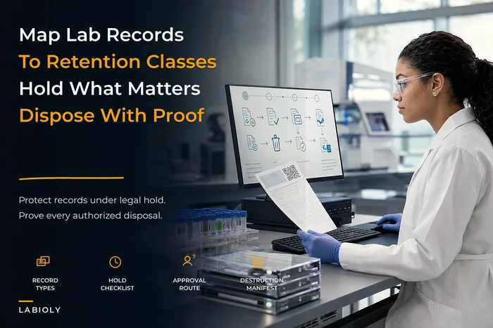 Map Lab Records to Retention Classes: Legal-Hold Checklists and Secure-Disposal SOPs with Evidence Manifests