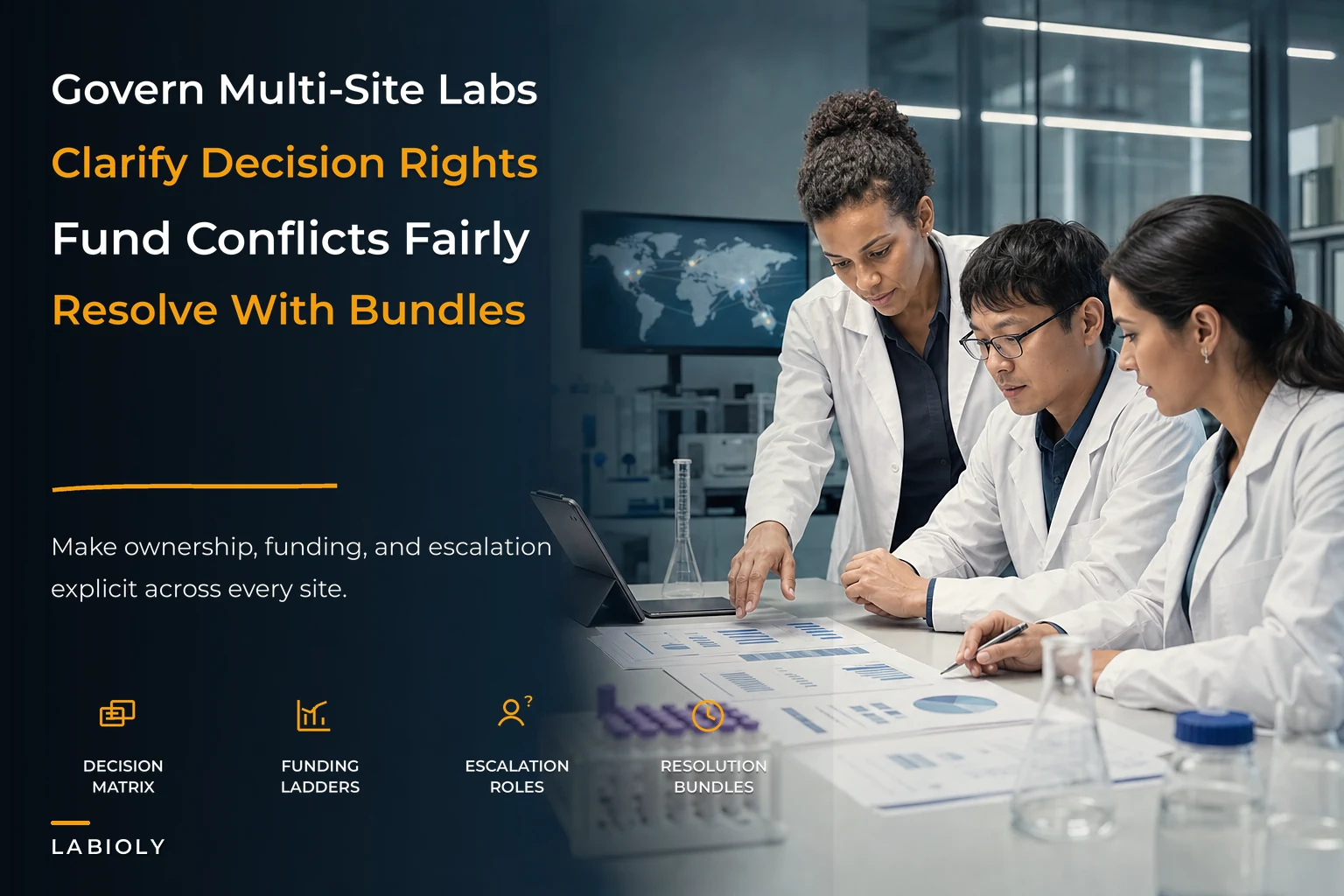 Multi-Site Lab Portfolio Governance, Decision Rights and Funding Ladders
