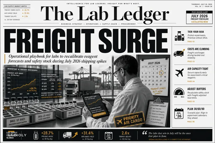 Recalibrate Reagent Forecasts and Safety Stock Now: Operational Playbook for Labs Facing July 2026 Freight Surges
