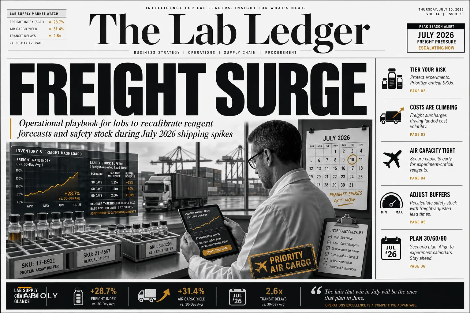 Recalibrate Reagent Forecasts and Safety Stock Now: Operational Playbook for Labs Facing July 2026 Freight Surges