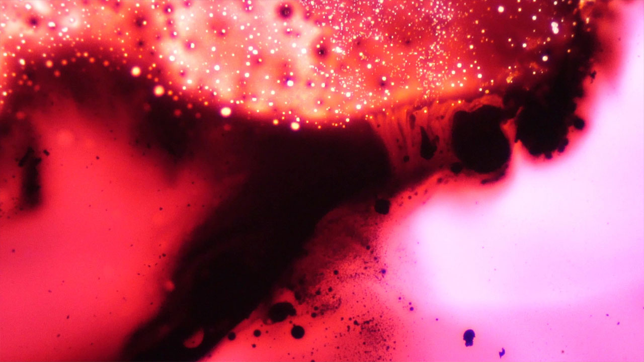 Alcohol interacting with immersion oil & supravital stains under a microscope at 40x