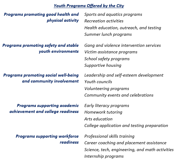 Youth Dev Report Graphic Youth Programs Offered by the City