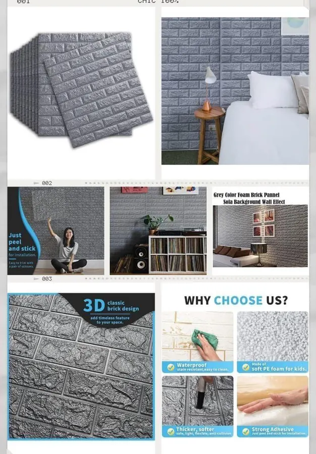 3d brick wallpaper grey