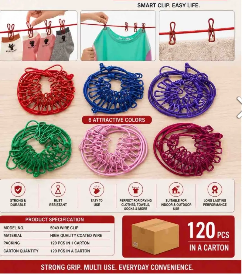 Clothesline rope with 12 clips