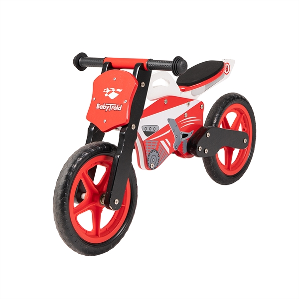 BabyTrold - Motorcykel/Løbecykel i Træ - Rød Motorcykel