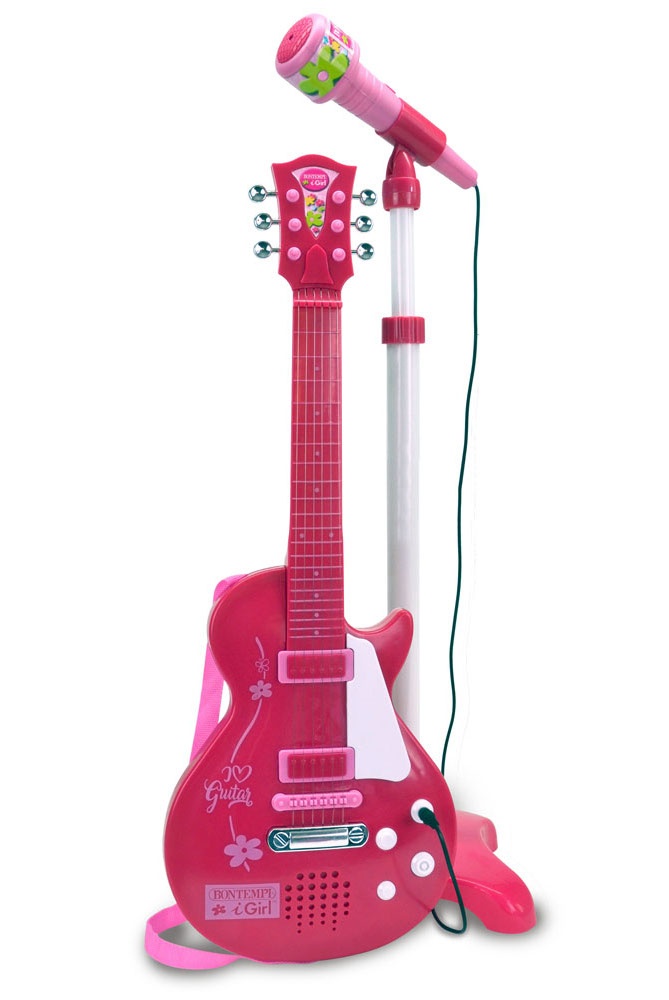 Pink elektronisk rock guitar med mikrofon (245872)
