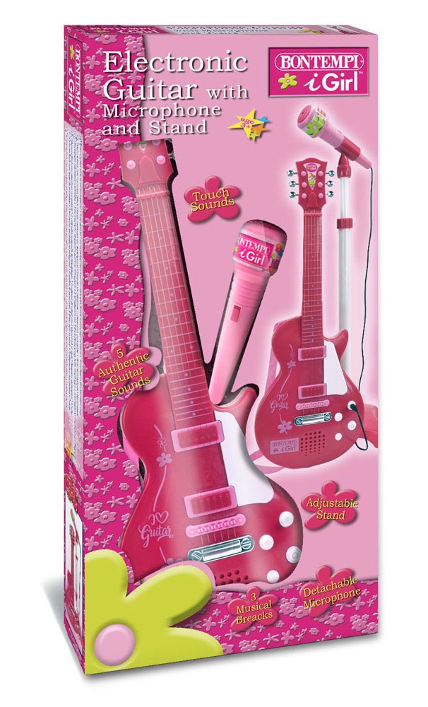 Pink elektronisk rock guitar med mikrofon (245872)
