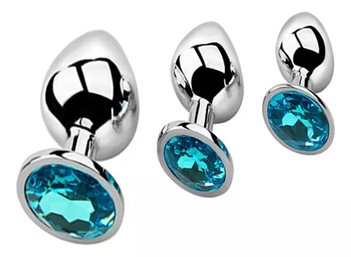 Imagen del producto Set de 3 Plugs Anales de Metal con Gema - Juguetes Sexuales de Dilatación en color Azul Claro