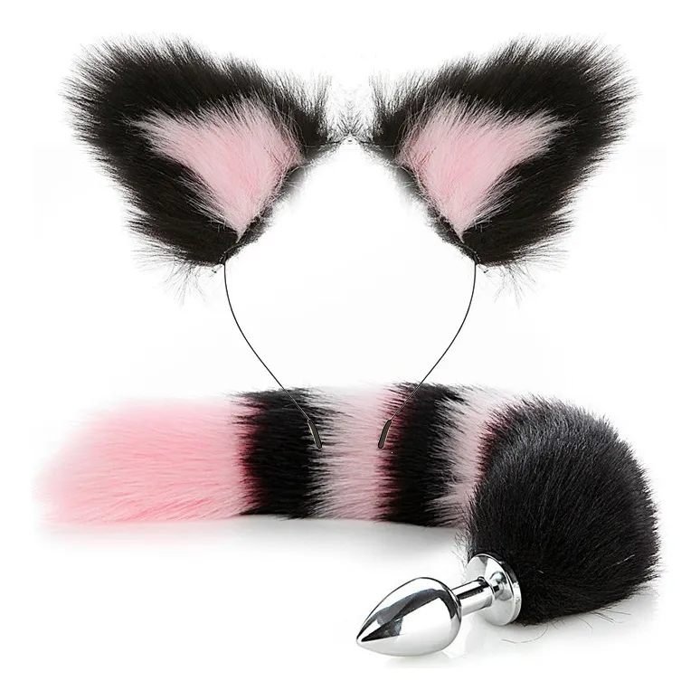 Imagen del producto Kit Plug Anal Cola de Zorro Metálico Acero Inoxidable en color Kit