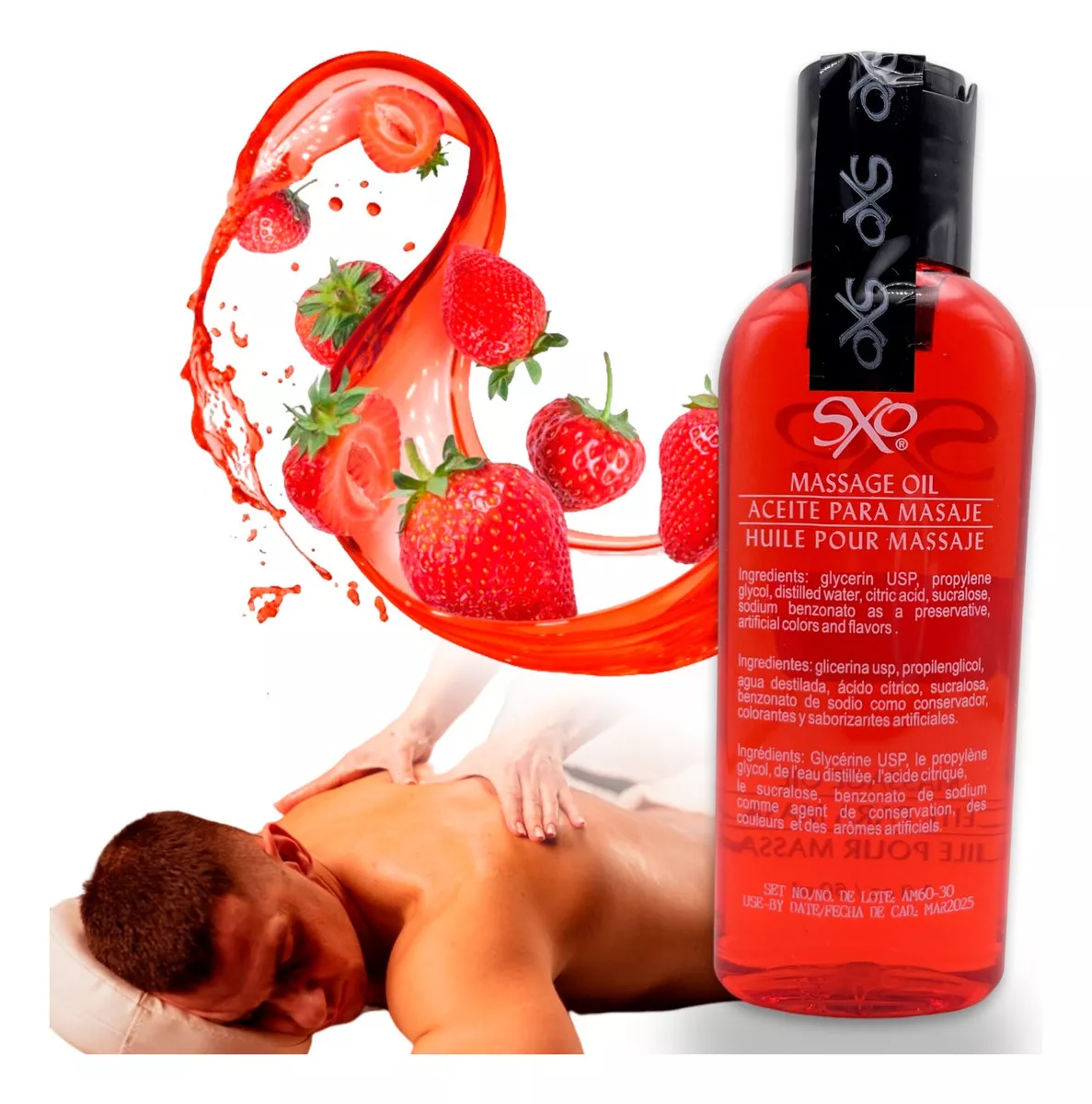 Imagen del producto Lubricante para Masaje de Fresa Comestible - 60 mL en color Fresa